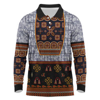 Cameroon Toghu Ethnic Heritage Long Sleeve Polo Shirt Traditional Bamenda Embroidery Style - African Tribal Motifs