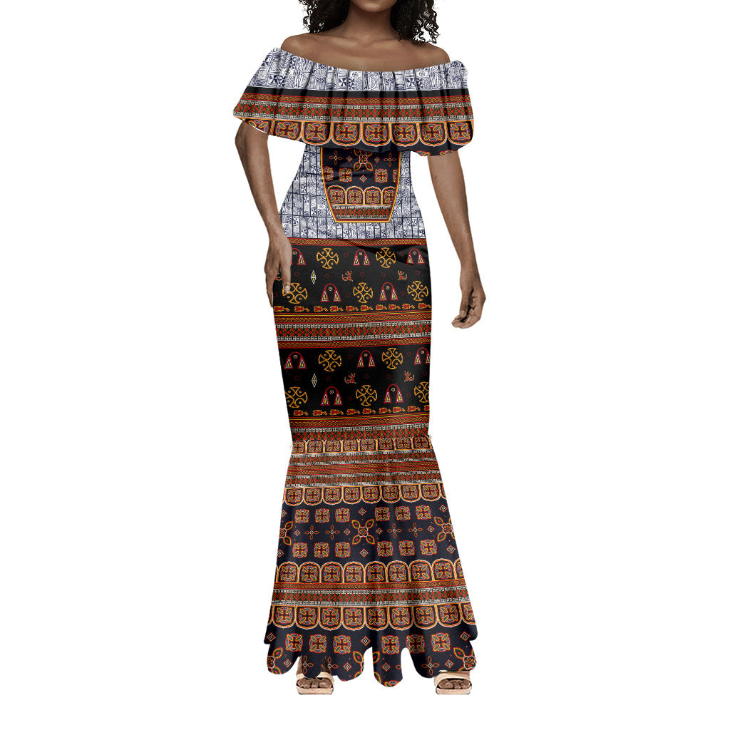Cameroon Toghu Ethnic Heritage Mermaid Dress Traditional Bamenda Embroidery Style - African Tribal Motifs