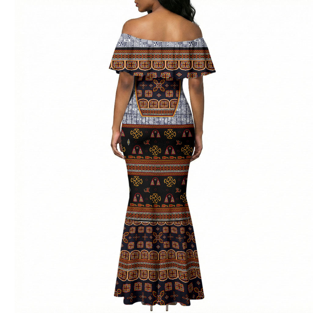 Cameroon Toghu Ethnic Heritage Mermaid Dress Traditional Bamenda Embroidery Style - African Tribal Motifs