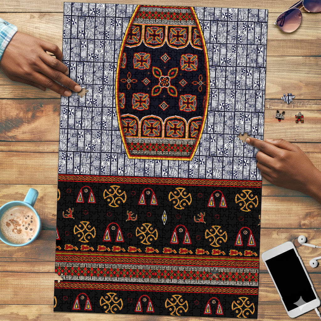 Cameroon Toghu Ethnic Heritage Puzzle Traditional Bamenda Embroidery Style - African Tribal Motifs