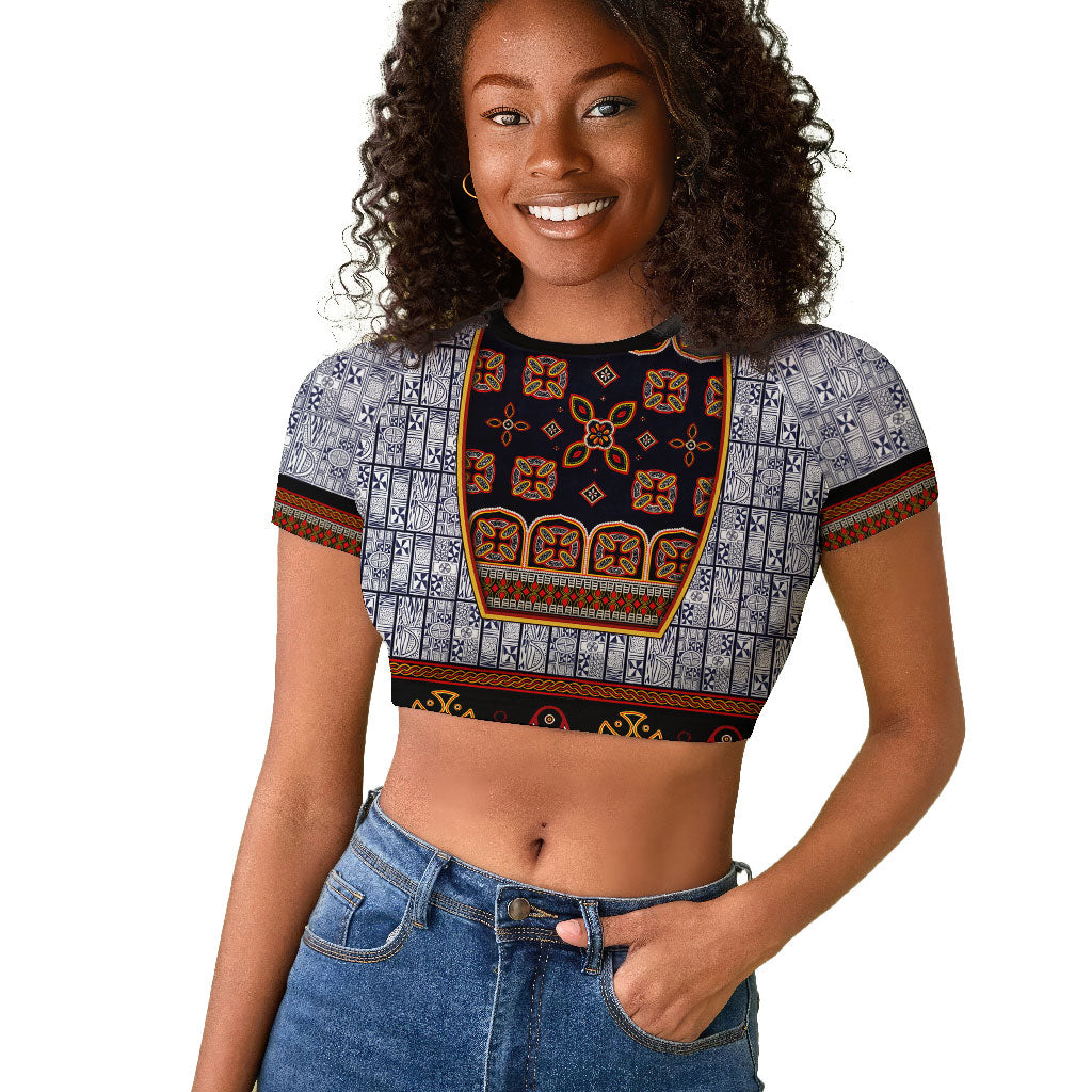 Cameroon Toghu Ethnic Heritage Raglan Cropped T shirt Traditional Bamenda Embroidery Style - African Tribal Motifs