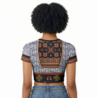 Cameroon Toghu Ethnic Heritage Raglan Cropped T shirt Traditional Bamenda Embroidery Style - African Tribal Motifs