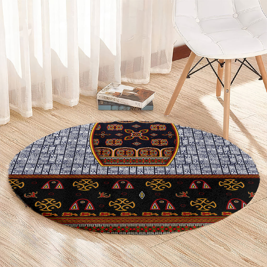 Cameroon Toghu Ethnic Heritage Round Carpet Traditional Bamenda Embroidery Style - African Tribal Motifs