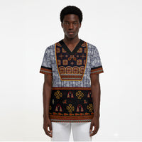 Cameroon Toghu Ethnic Heritage Scrub Top Traditional Bamenda Embroidery Style - African Tribal Motifs