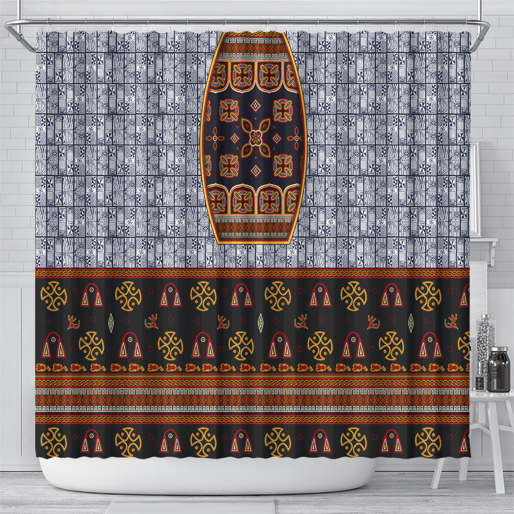 Cameroon Toghu Ethnic Heritage Shower Curtain Traditional Bamenda Embroidery Style - African Tribal Motifs
