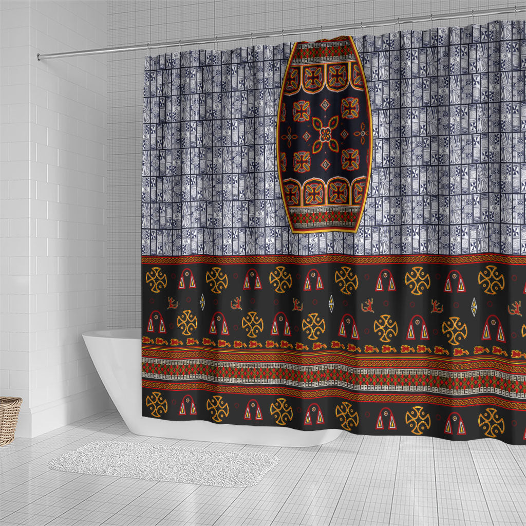 Cameroon Toghu Ethnic Heritage Shower Curtain Traditional Bamenda Embroidery Style - African Tribal Motifs