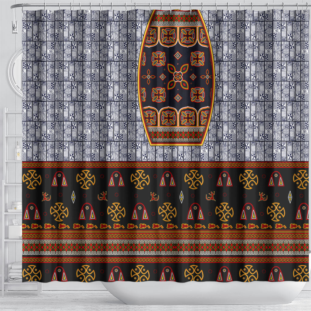 Cameroon Toghu Ethnic Heritage Shower Curtain Traditional Bamenda Embroidery Style - African Tribal Motifs