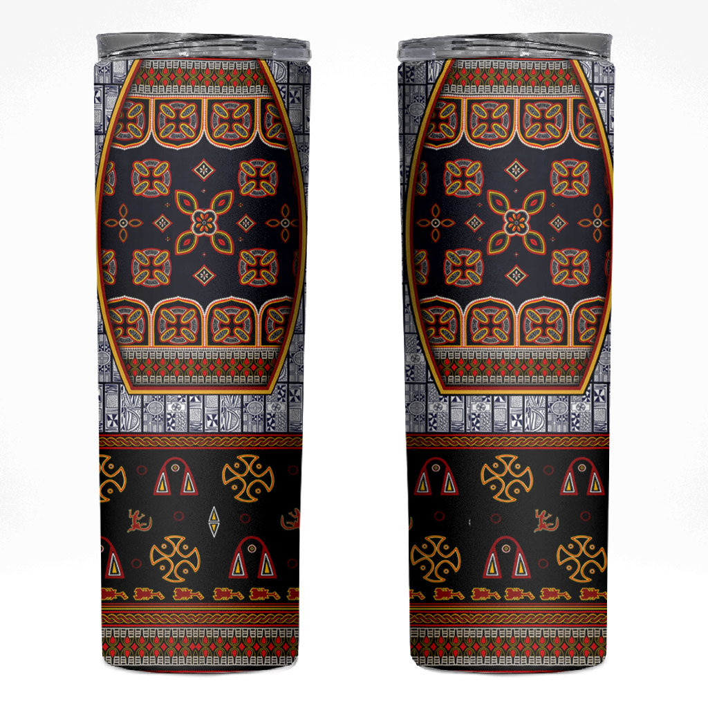 Cameroon Toghu Ethnic Heritage Skinny Tumbler Traditional Bamenda Embroidery Style - African Tribal Motifs