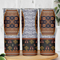 Cameroon Toghu Ethnic Heritage Skinny Tumbler Traditional Bamenda Embroidery Style - African Tribal Motifs