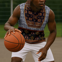 Cameroon Toghu Ethnic Heritage Sleeveless Hoodie Traditional Bamenda Embroidery Style - African Tribal Motifs
