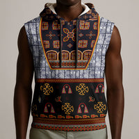 Cameroon Toghu Ethnic Heritage Sleeveless Hoodie Traditional Bamenda Embroidery Style - African Tribal Motifs