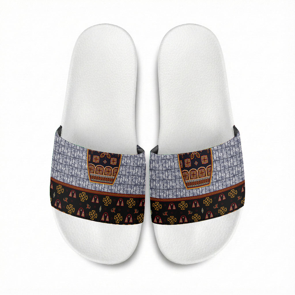 Cameroon Toghu Ethnic Heritage Slide Sandals Traditional Bamenda Embroidery Style - African Tribal Motifs