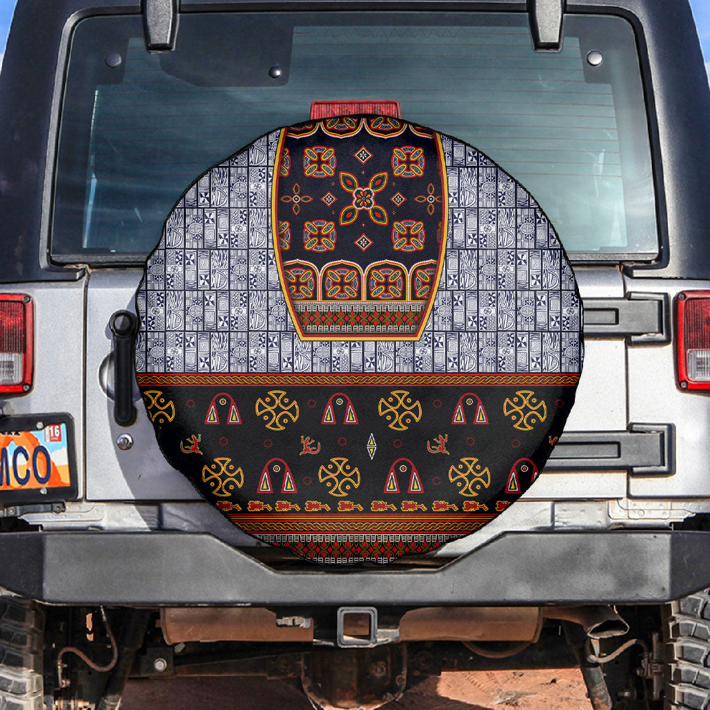 Cameroon Toghu Ethnic Heritage Spare Tire Cover Traditional Bamenda Embroidery Style - African Tribal Motifs