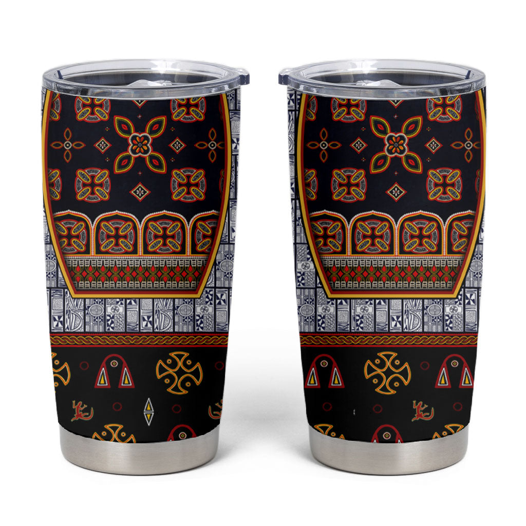 Cameroon Toghu Ethnic Heritage Tumbler Cup Traditional Bamenda Embroidery Style - African Tribal Motifs