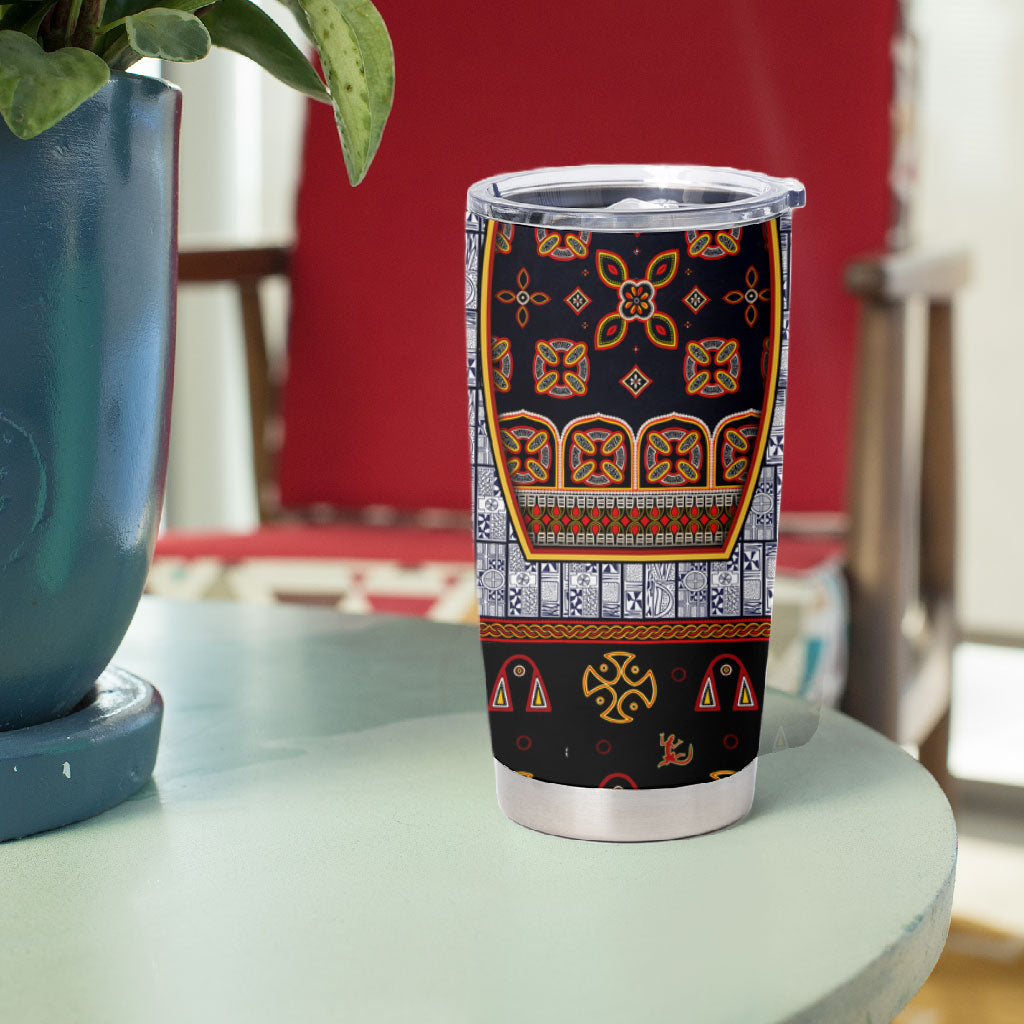 Cameroon Toghu Ethnic Heritage Tumbler Cup Traditional Bamenda Embroidery Style - African Tribal Motifs