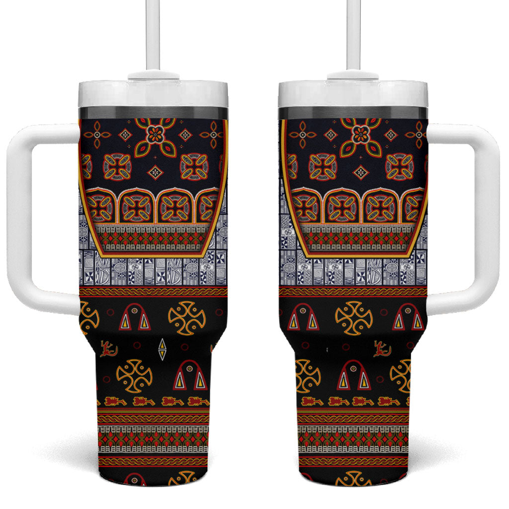 Cameroon Toghu Ethnic Heritage Tumbler With Handle Traditional Bamenda Embroidery Style - African Tribal Motifs