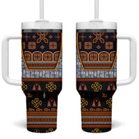 Cameroon Toghu Ethnic Heritage Tumbler With Handle Traditional Bamenda Embroidery Style - African Tribal Motifs