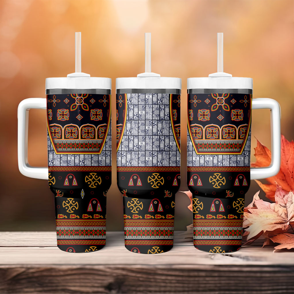 Cameroon Toghu Ethnic Heritage Tumbler With Handle Traditional Bamenda Embroidery Style - African Tribal Motifs