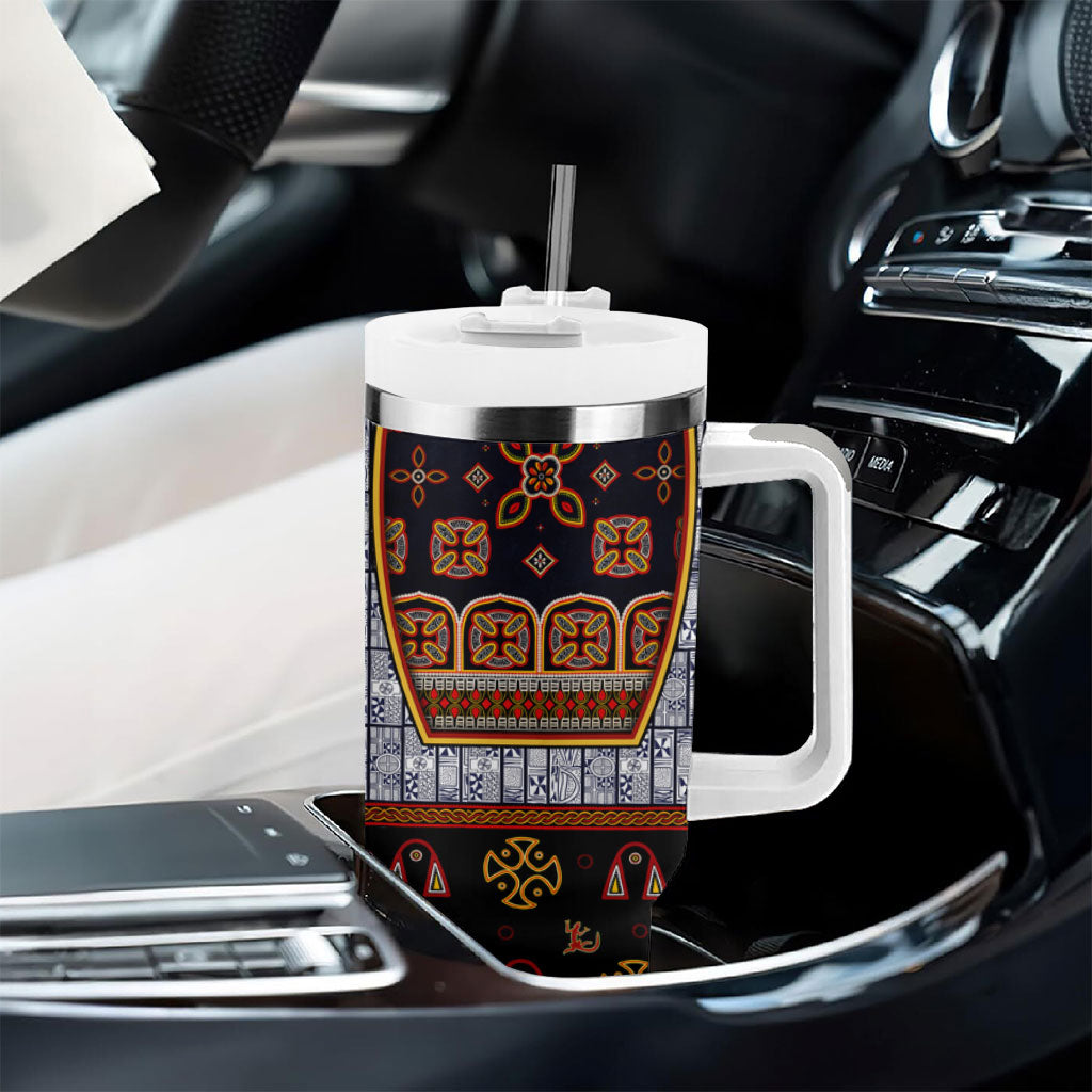 Cameroon Toghu Ethnic Heritage Tumbler With Handle Traditional Bamenda Embroidery Style - African Tribal Motifs