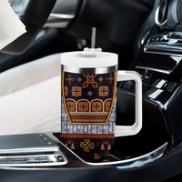 Cameroon Toghu Ethnic Heritage Tumbler With Handle Traditional Bamenda Embroidery Style - African Tribal Motifs