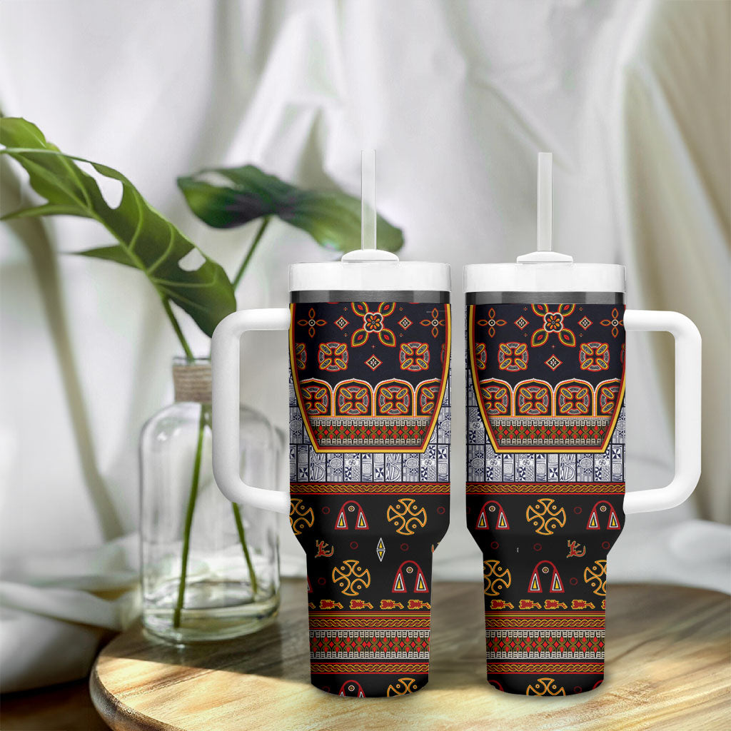 Cameroon Toghu Ethnic Heritage Tumbler With Handle Traditional Bamenda Embroidery Style - African Tribal Motifs