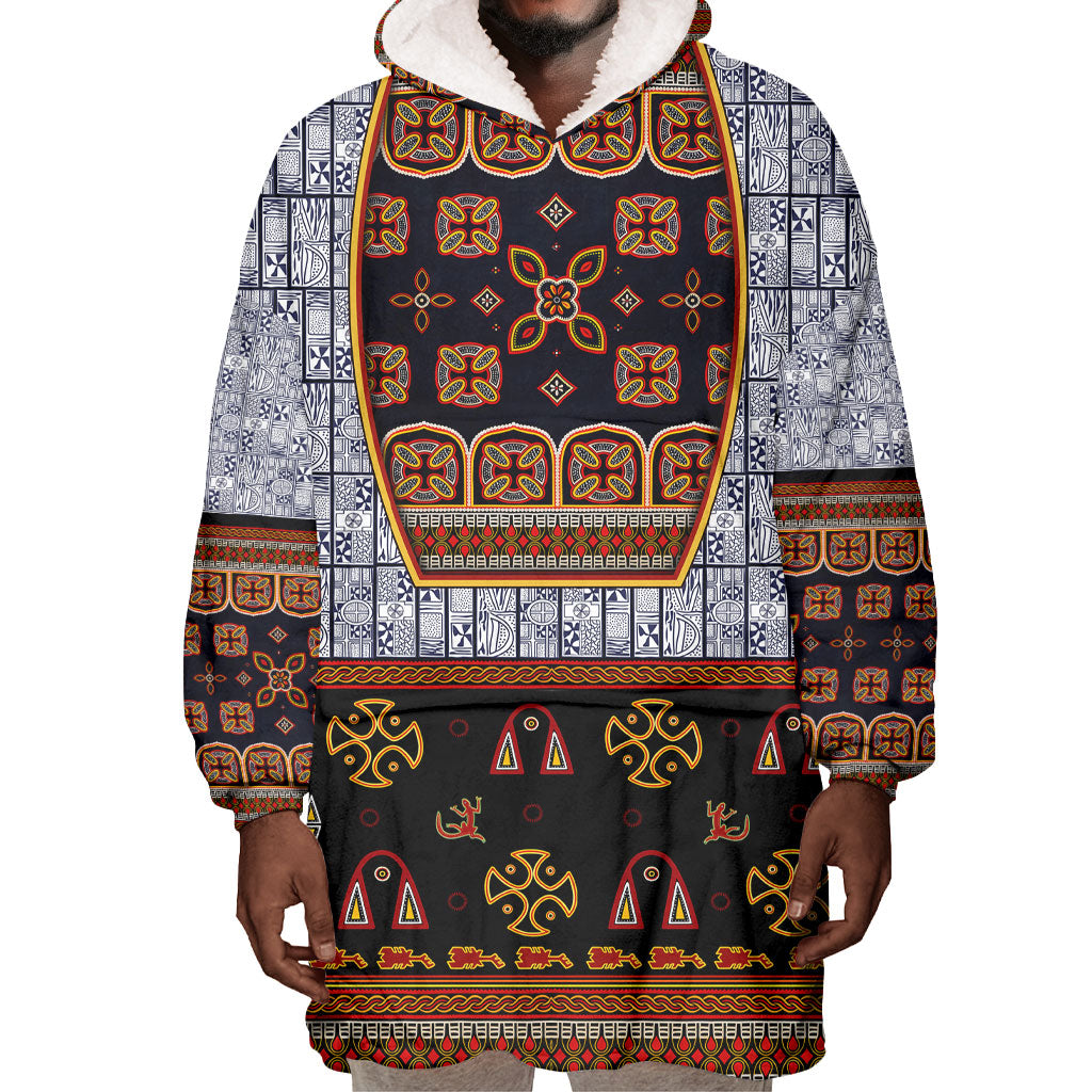 Cameroon Toghu Ethnic Heritage Wearable Blanket Hoodie Traditional Bamenda Embroidery Style - African Tribal Motifs