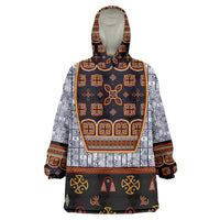Cameroon Toghu Ethnic Heritage Wearable Blanket Hoodie Traditional Bamenda Embroidery Style - African Tribal Motifs