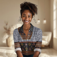 Cameroon Toghu Ethnic Heritage Women Casual Shirt Traditional Bamenda Embroidery Style - African Tribal Motifs