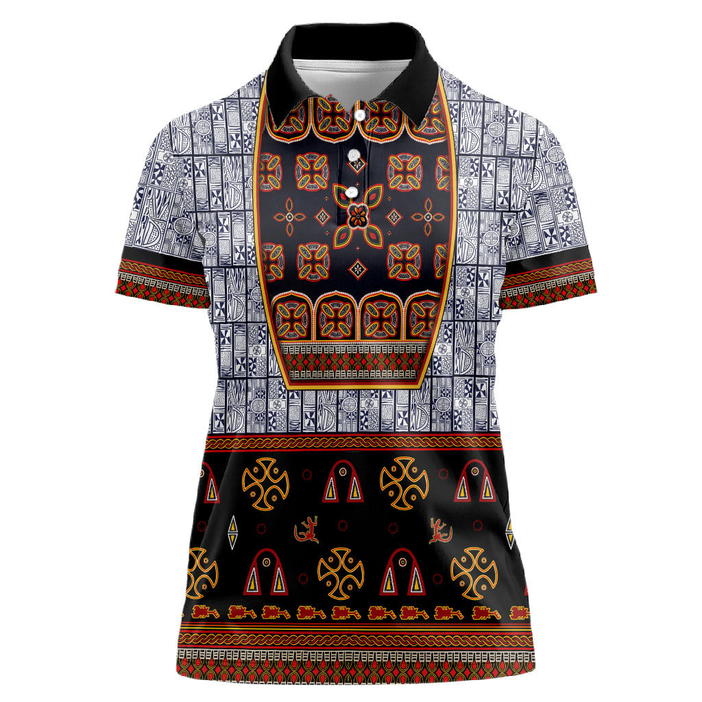 Cameroon Toghu Ethnic Heritage Women Polo Shirt Traditional Bamenda Embroidery Style - African Tribal Motifs