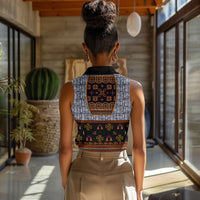 Cameroon Toghu Ethnic Heritage Women Sleeveless Polo Shirt Traditional Bamenda Embroidery Style - African Tribal Motifs