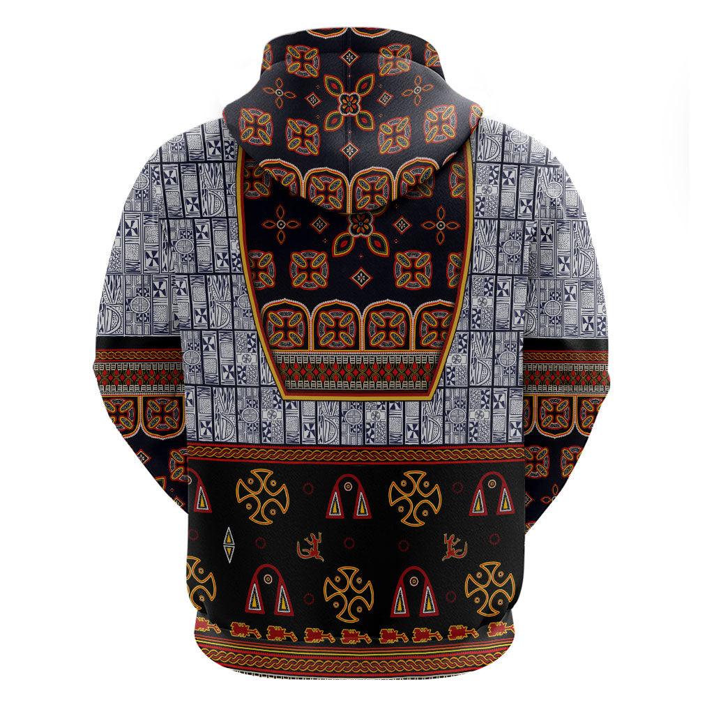 Cameroon Toghu Ethnic Heritage Zip Hoodie Traditional Bamenda Embroidery Style - African Tribal Motifs