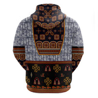 Cameroon Toghu Ethnic Heritage Zip Hoodie Traditional Bamenda Embroidery Style - African Tribal Motifs