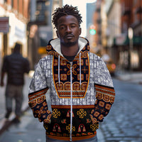 Cameroon Toghu Ethnic Heritage Zip Hoodie Traditional Bamenda Embroidery Style - African Tribal Motifs