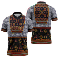 Cameroon Toghu Ethnic Heritage Zipper Polo Shirt Traditional Bamenda Embroidery Style - African Tribal Motifs