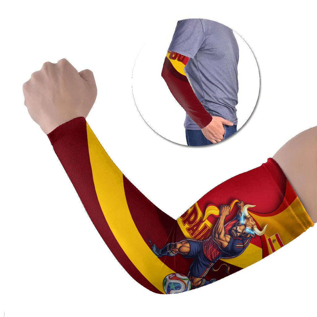 Personalized Spain Football Arm Sleeves Spanish Soccer Team Flag Bull Mascot