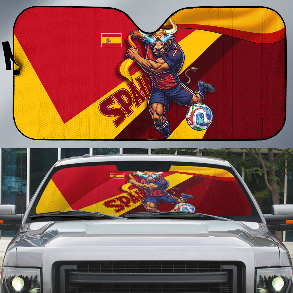 Spain Football Auto Sun Shade Spanish Soccer Team Flag Bull Mascot