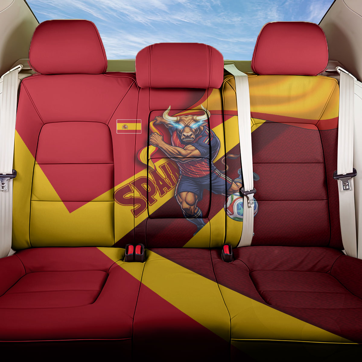 Spain Football Back Car Seat Cover Spanish Soccer Team Flag Bull Mascot