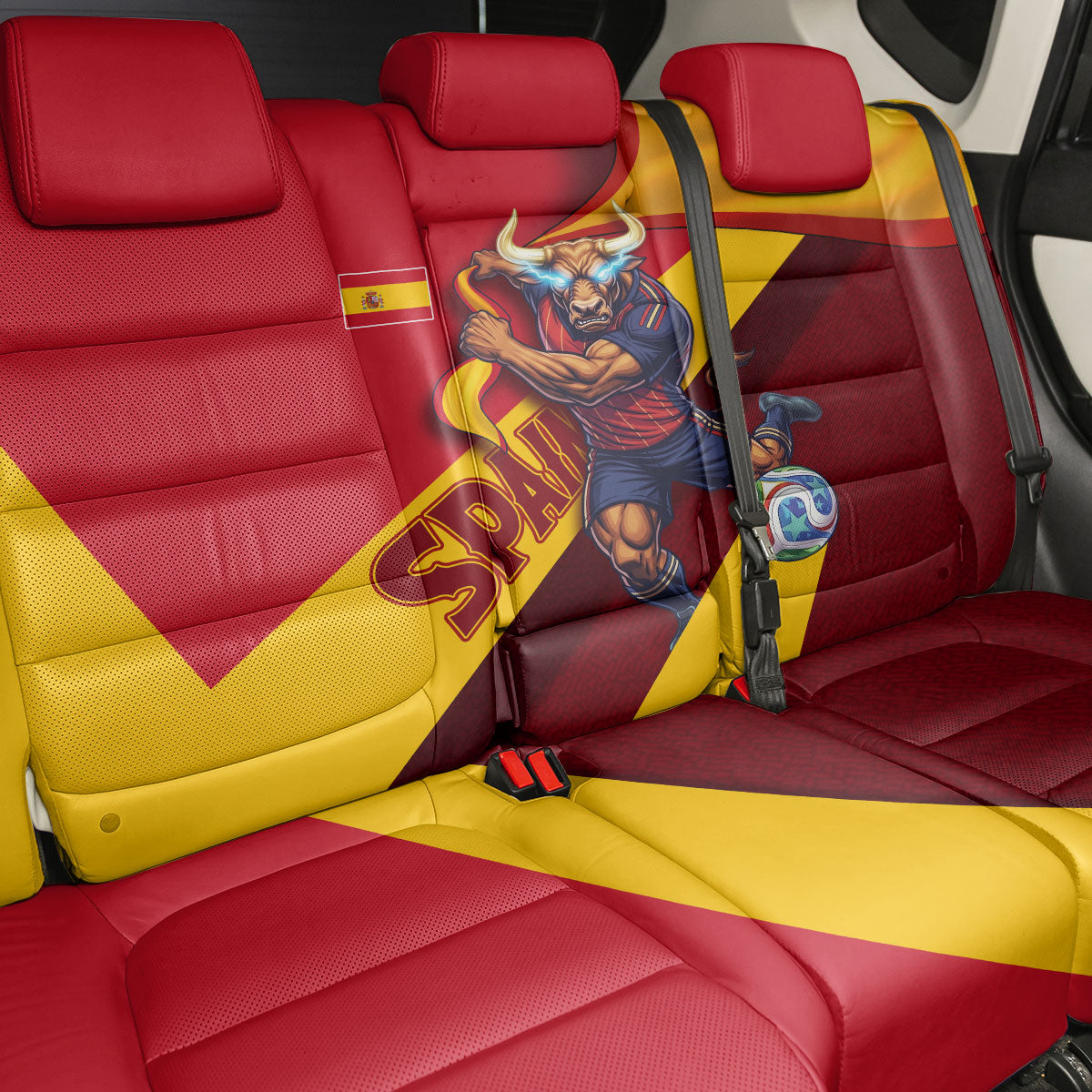 Spain Football Back Car Seat Cover Spanish Soccer Team Flag Bull Mascot