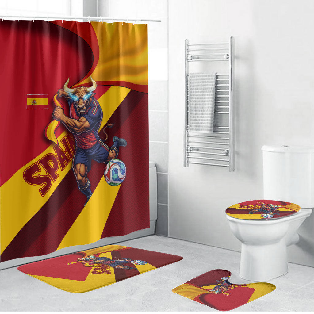 Spain Football Bathroom Set Spanish Soccer Team Flag Bull Mascot