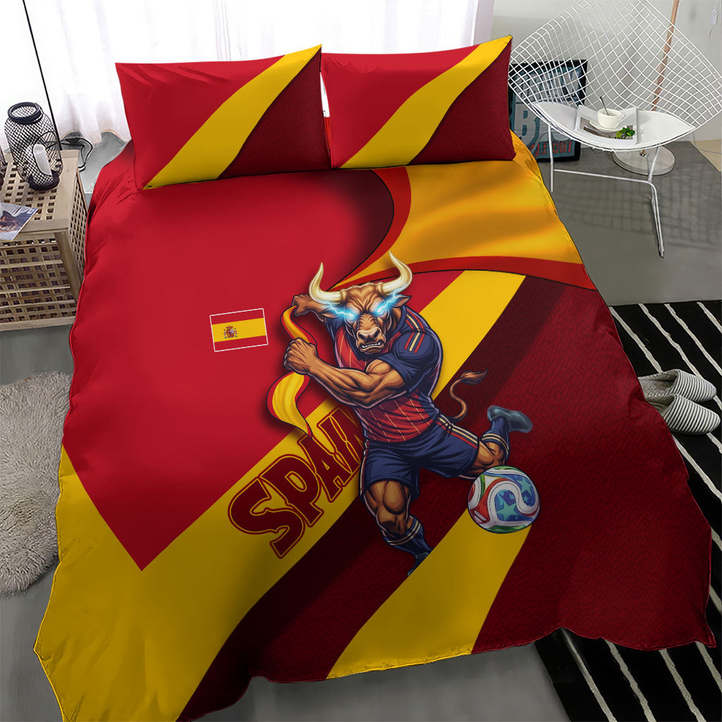 Spain Football Bedding Set Spanish Soccer Team Flag Bull Mascot