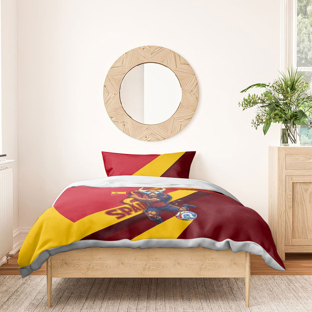 Spain Football Bedding Set Spanish Soccer Team Flag Bull Mascot