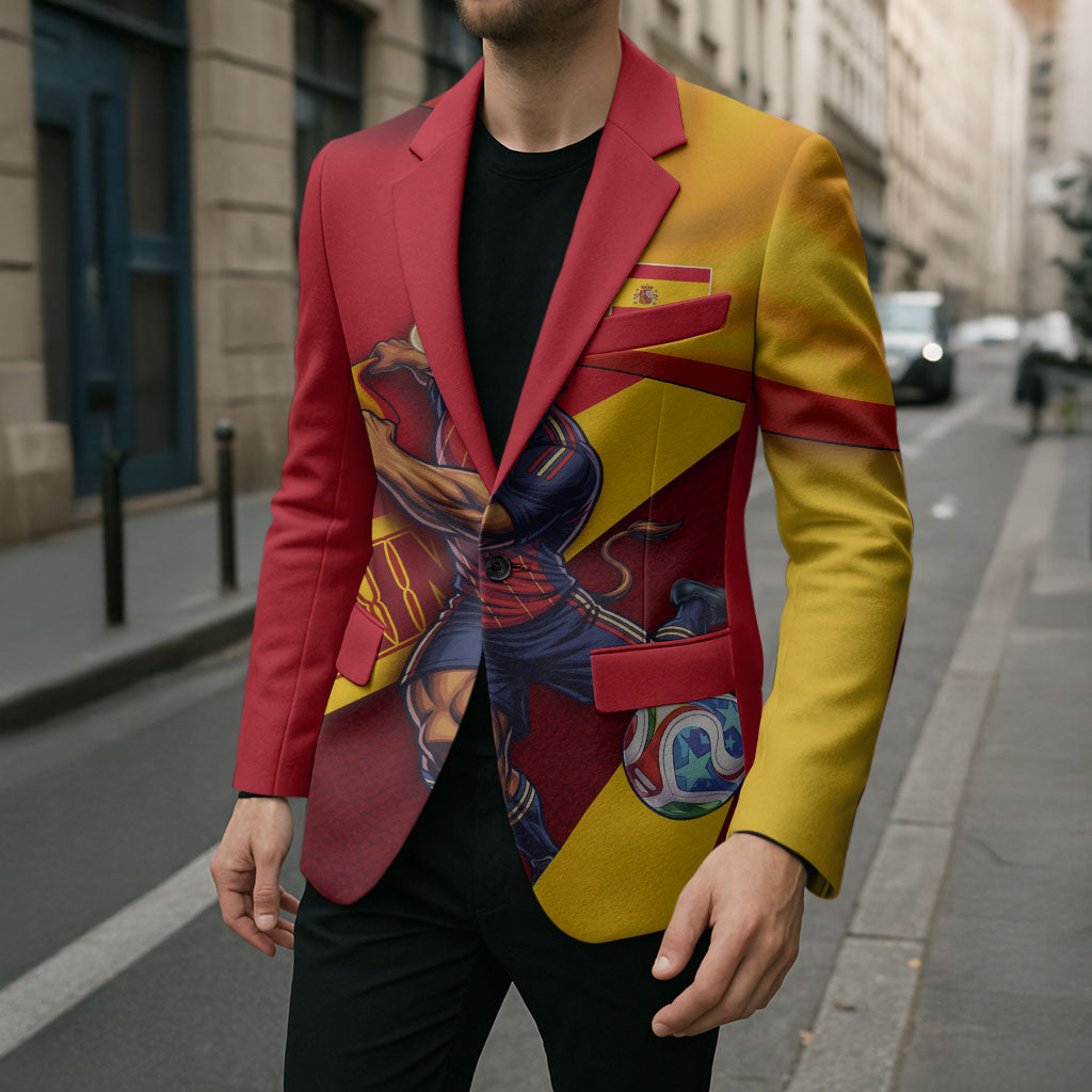 Personalized Spain Football Blazer Spanish Soccer Team Flag Bull Mascot