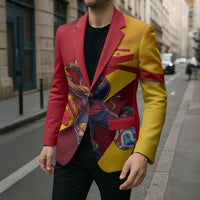 Personalized Spain Football Blazer Spanish Soccer Team Flag Bull Mascot