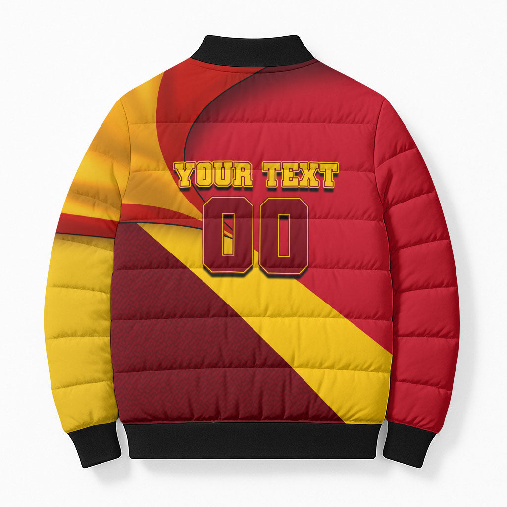 Personalized Spain Football Bomber Puffer Jacket Spanish Soccer Team Flag Bull Mascot