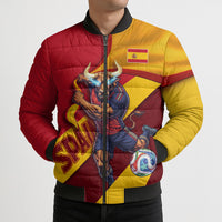 Personalized Spain Football Bomber Puffer Jacket Spanish Soccer Team Flag Bull Mascot