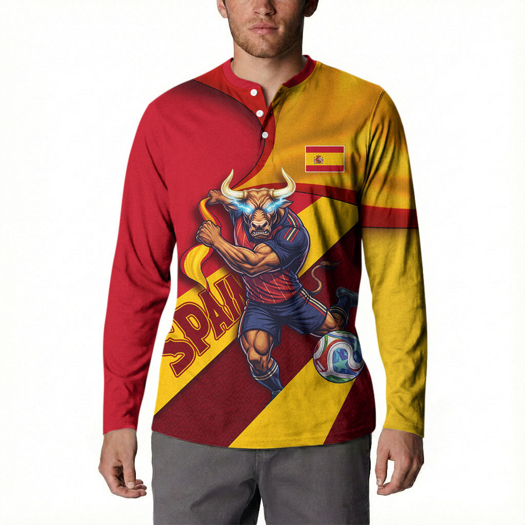 Personalized Spain Football Button Sweatshirt Spanish Soccer Team Flag Bull Mascot