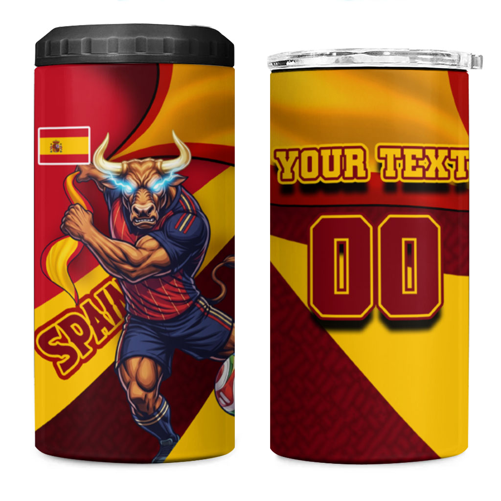 Personalized Spain Football 4 in 1 Can Cooler Tumbler Spanish Soccer Team Flag Bull Mascot
