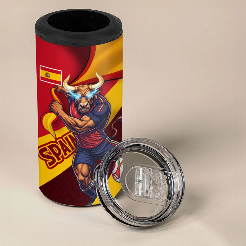 Personalized Spain Football 4 in 1 Can Cooler Tumbler Spanish Soccer Team Flag Bull Mascot