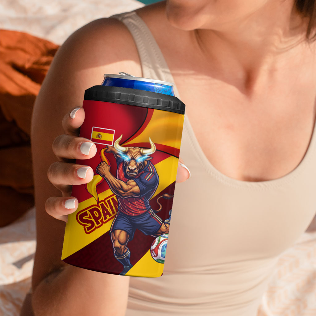 Personalized Spain Football 4 in 1 Can Cooler Tumbler Spanish Soccer Team Flag Bull Mascot