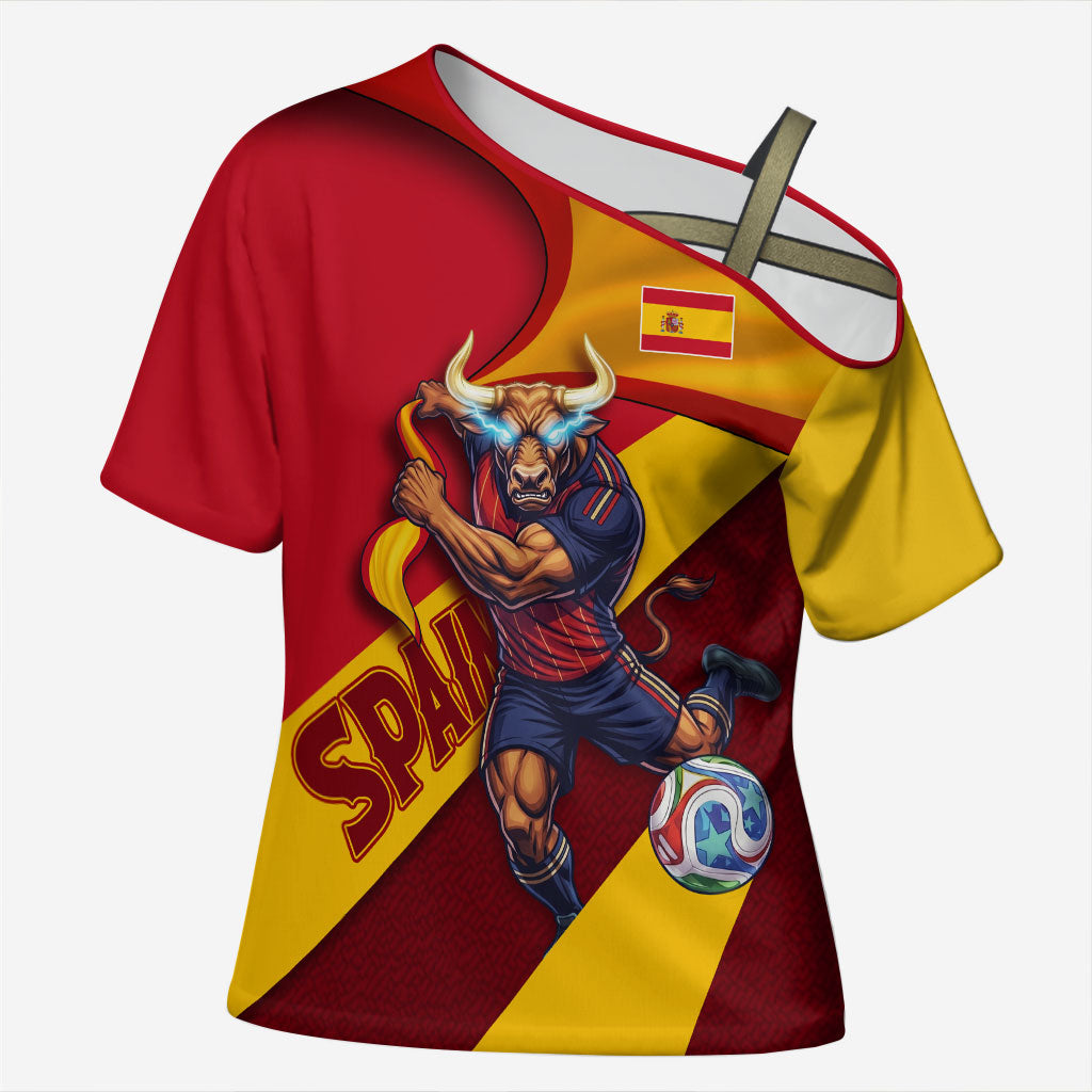 Personalized Spain Football Cross Shoulder Shirt Spanish Soccer Team Flag Bull Mascot